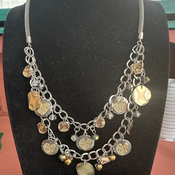 Avenue Multicolor Charm Necklace Heart Layered Silver Gold Tone - Picture 2 of 4